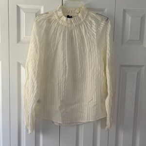 Ann Taylor Ivory Sheer Long-Sleeve Smocked Neck Blouse
